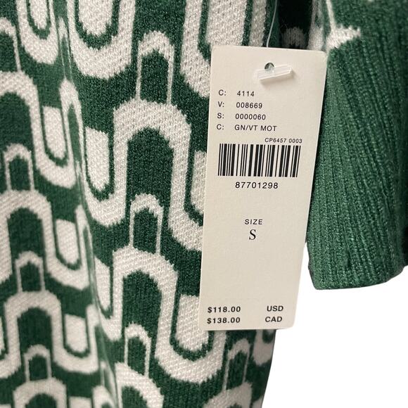 NWT Anthropologie Maeve Kinsley Collared Crop Cardigan Sweater Green Motif Small - Picture 4 of 7
